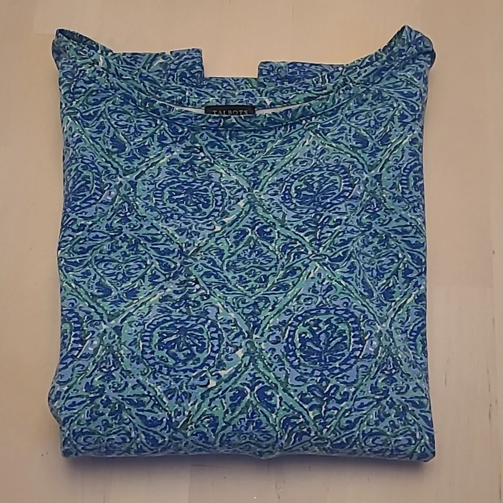 EUC Talbots Blue Patterned Boat Neck Cotton/Modal Blend Top - Picture 11 of 11